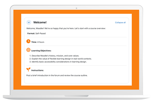 A course introduction section in Moodle LMS